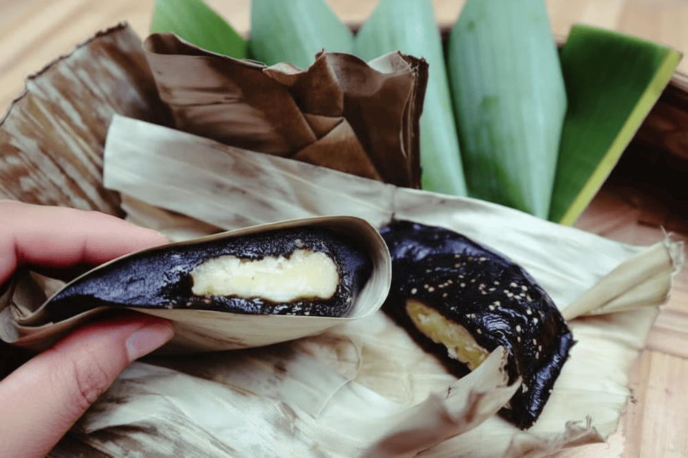 Bánh dẻo, thơm mùi lá gai, nhân đậu xanh, dừa và mỡ lợn ngọt bùi